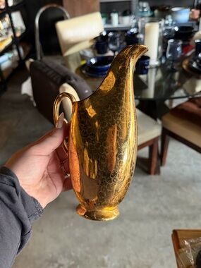 Vintage Gold mini Pitcher Vase with Floral Etching - 22kt gold Tignor China
